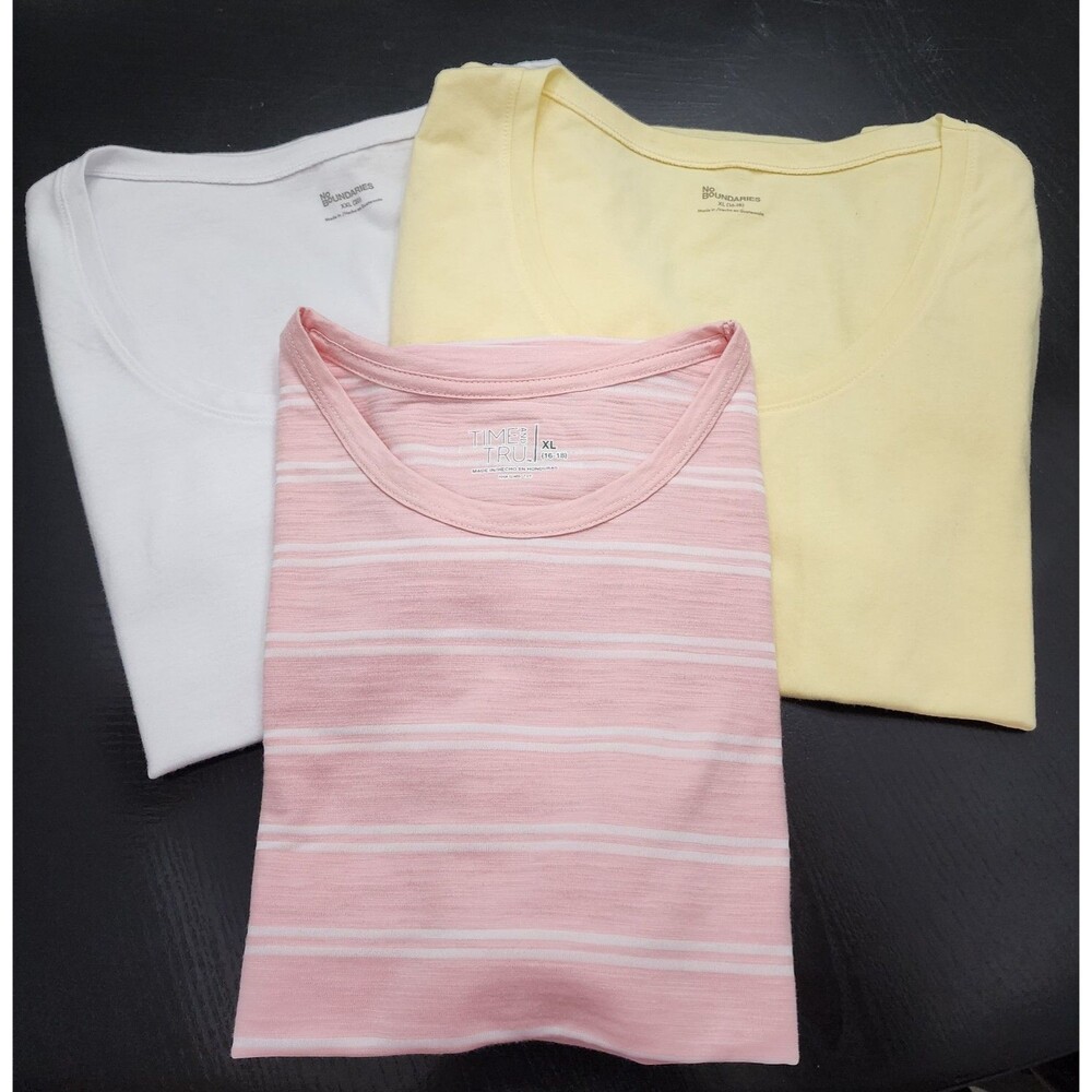 3 Pack Women's T-Shirts White, Pink Stripe, Yellow XL